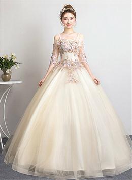 Picture of Champagne Sweet 16 Gown Long Party Dresses, Straps Evening Formal Dress